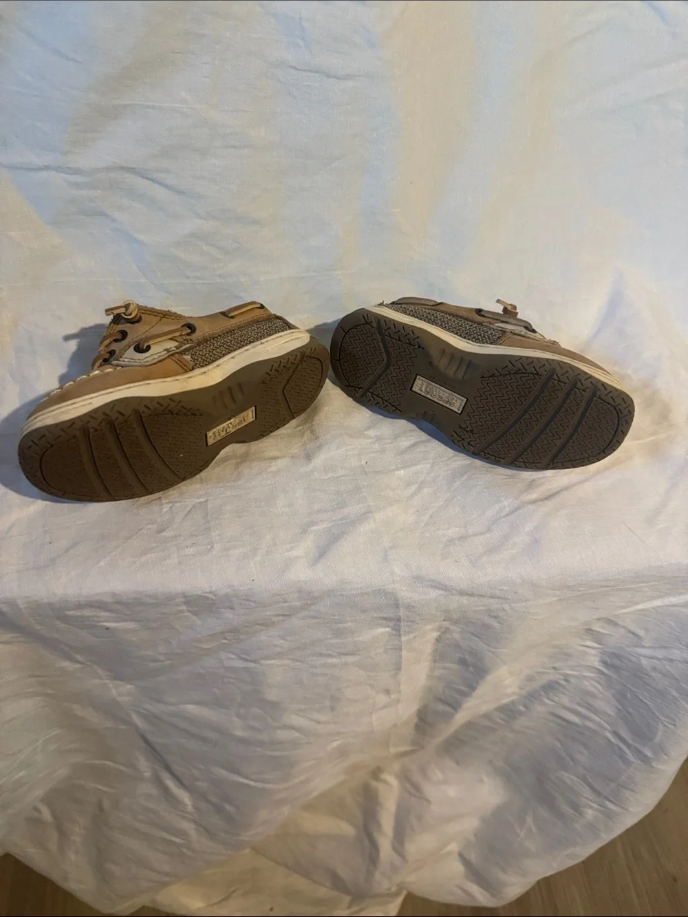 Sperry Tan and Brown Kids Moccasin Boat Shoes